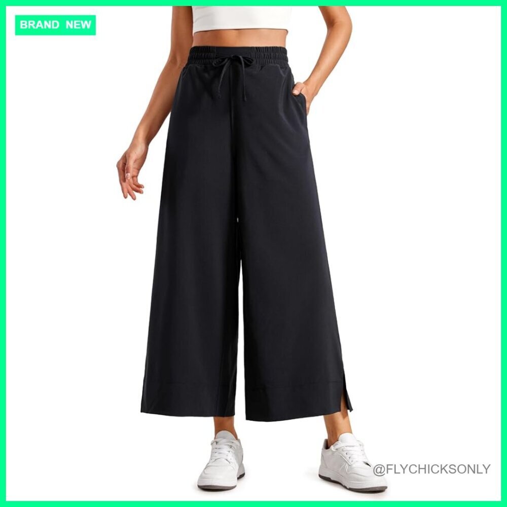 Lightweight Wide Leg Cropped Pants 25" Inseam High Rise Yoga Sweatpants